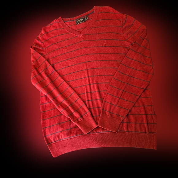 EUC Nautica wine and navy striped sweater sz XL - Picture 1 of 5